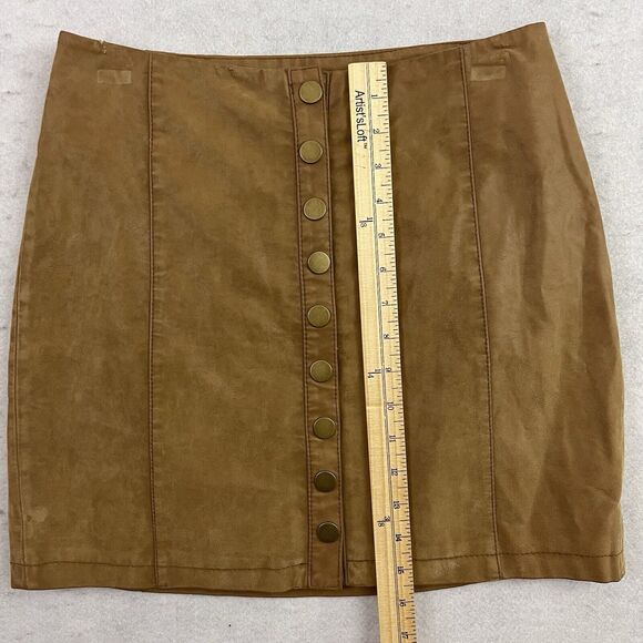 Free People Oh Snap Vegan Leather Mini Skirt Womens Size 6 Tan Brown OB527316 - Picture 6 of 12